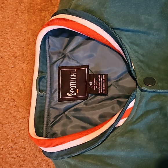 Vintage Dolphins Bomber Jacket 2XLARGE 90s Miami NFL Football Orange & Teal - Picture 4 of 14